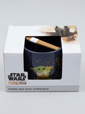 Star Wars Mandalorian Grogu Ramen Bowl Mug with Chopsticks Baby Yoda Blue NIB